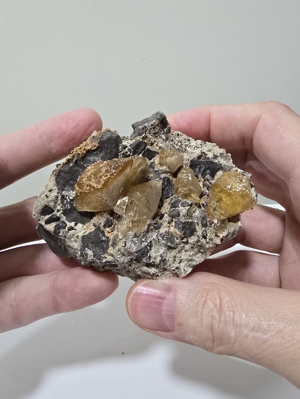Yellow Calcite Crystal Cluster on Matrix